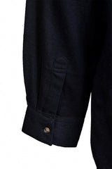 Chemise Grand-père en flanelle de coton - sergé bleu marine et noire - Lee Valley - détail manche