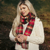 Echarpe en laine d'agneau - rouge néon et vert à carreaux - John Hanly