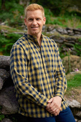 Chemise Grand-père Vintage en coton - Moutarde et Bleu Marine à Carreaux - Lee Valley