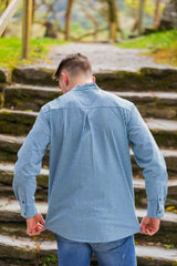 Chemise Grand-père Vintage en coton - Blanche à rayures vertes et bleues - Lee Valley - dos