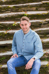 Chemise Grand-père Vintage en coton - Blanche à rayures vertes et bleues - Lee Valley