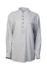 Chemise Femme Grand-père en flanelle de coton - Rayures bleu marine et ivoires - Lee Valley