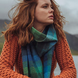 Echarpe en laine d'agneau - turquoise, vert et bleu à carreaux - John Hanly