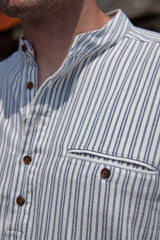 Chemise Grand-père en flanelle de coton - Rayures bleu marine et ivoires - Lee Valley  - détail poche