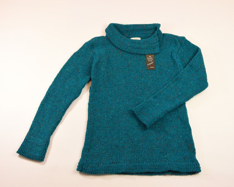 Pull à col bateau et bords à chevrons - Turquoise – Rossan Knitwear