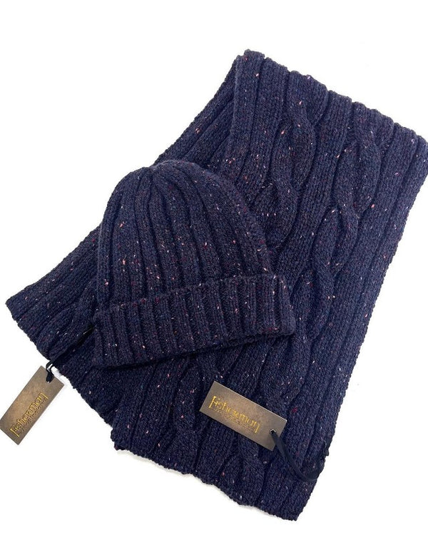 Echarpe à torsade et en maille côtelée et bonnet côtelé – Seabed – Fisherman Out of Ireland