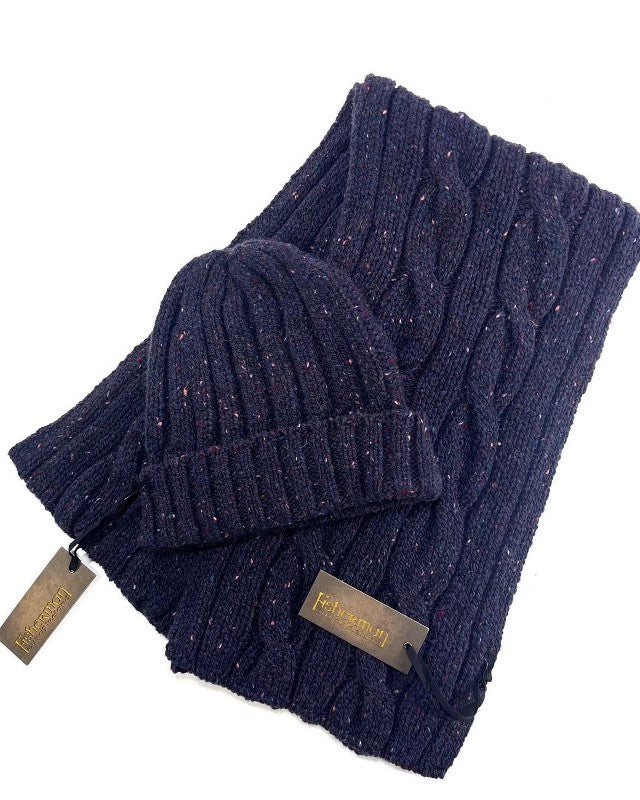 Echarpe à torsade et en maille côtelée et bonnet côtelé – Seabed – Fisherman Out of Ireland