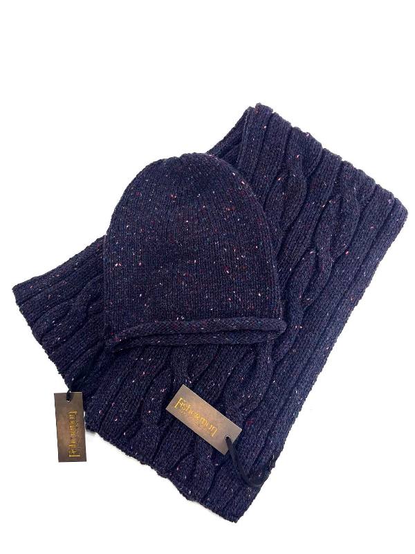 Echarpe à torsade et en maille côtelée & bonnet ample – Seabed – Fisherman Out of Ireland