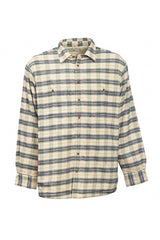 Chemise chaude doublée en flanelle de coton - Ecru, Vert et Bleu Marine à carreaux - Lee Valley - devant