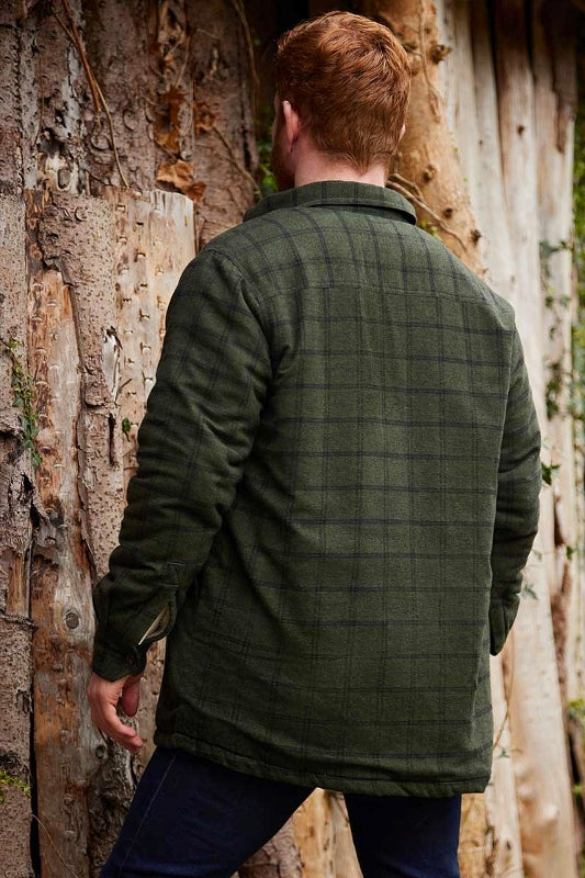Chemise chaude doublée en flanelle de coton - Vert Forêt et Noir à carreaux - Lee Valley - dos