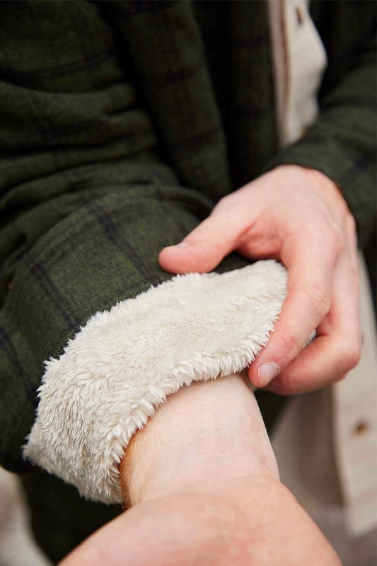 Chemise chaude doublée en flanelle de coton - Vert Forêt et Noir à carreaux - Lee Valley - intérieur manche