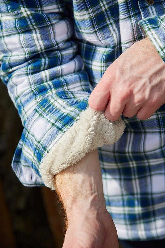 Chemise chaude doublée en flanelle de coton – Tartan Douglas Bleu - Lee Valley - détail intérieur manche