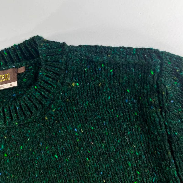 Pull col round - Vert Bouteille - Fisherman Out of Ireland - détail épaule