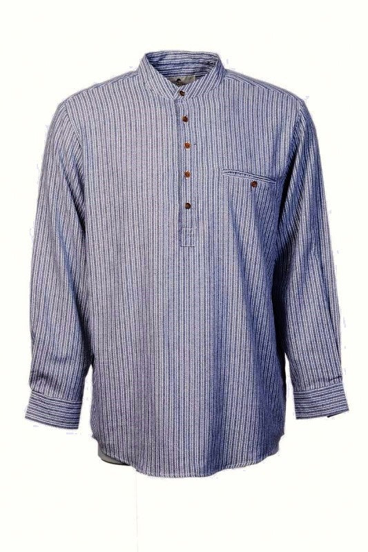 Chemise Grand-père en flanelle de coton - rayures blanches sur fond gris foncé - Lee Valley - devant