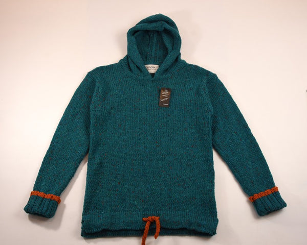 Pull à capuche – Bleu sarcelle et orange – Rossan Knitwear