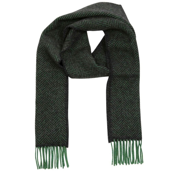 Echarpe mérinos et cachemire – Gris anthracite et vert à chevrons – John Hanly