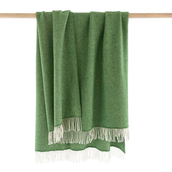 Couverture en laine mérinos et cachemire – vert à chevrons - John Hanly