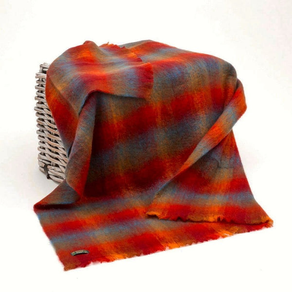 Couverture en Mohair - rouge, orange et bleu sarcelle à carreaux - John Hanly