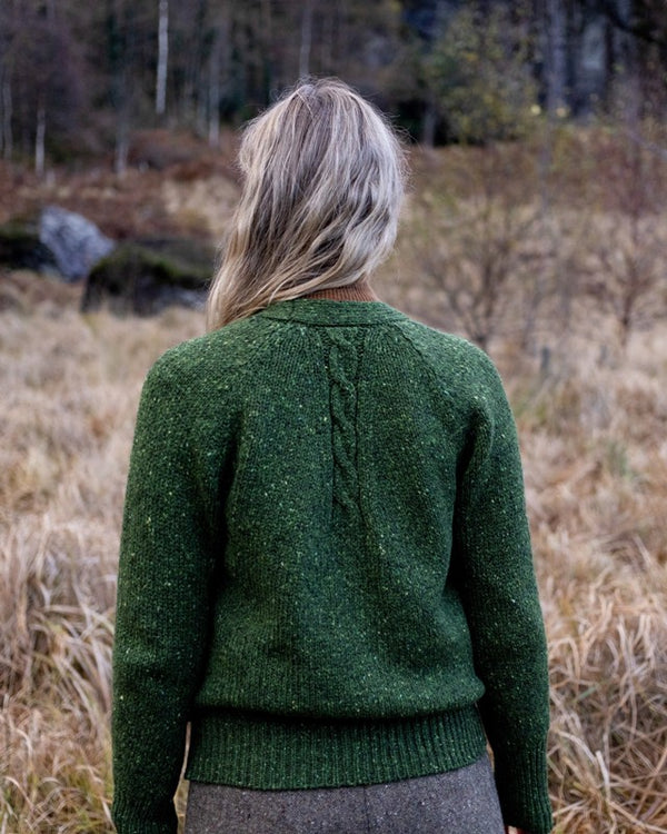 Gilet raglan et à torsades - Shamrock - Fisherman Out of Ireland - sur modèle, dos