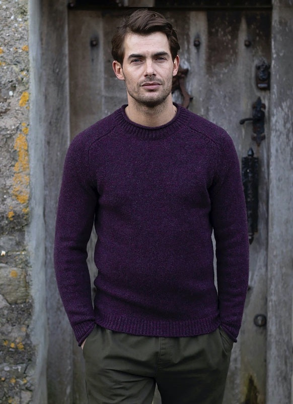 Pull ras-du-cou à emmanchures marteau et à bords roulotés - Elderberry - Fisherman Out of Ireland -  devant