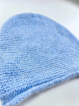 Bonnet Slouchy - bébé alpaga et laine – bleu myosotis – Fisherman Out of Ireland - détail