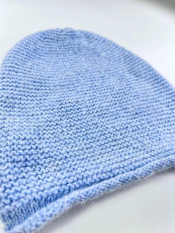 Bonnet Slouchy - bébé alpaga et laine – bleu myosotis – Fisherman Out of Ireland - détail