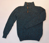 Toggle Buttoned Collar Jumper - Teal Grey - Fisherman Out of IrelandPull col montant avec boutons bûchette en bois – bleu sarcelle et gris - Fisherman Out of Ireland