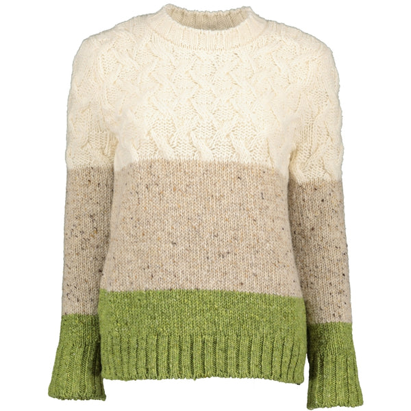 Pull à torsades et rayures – Blanc, Avoine et Citron Vert  – McConnell - devant