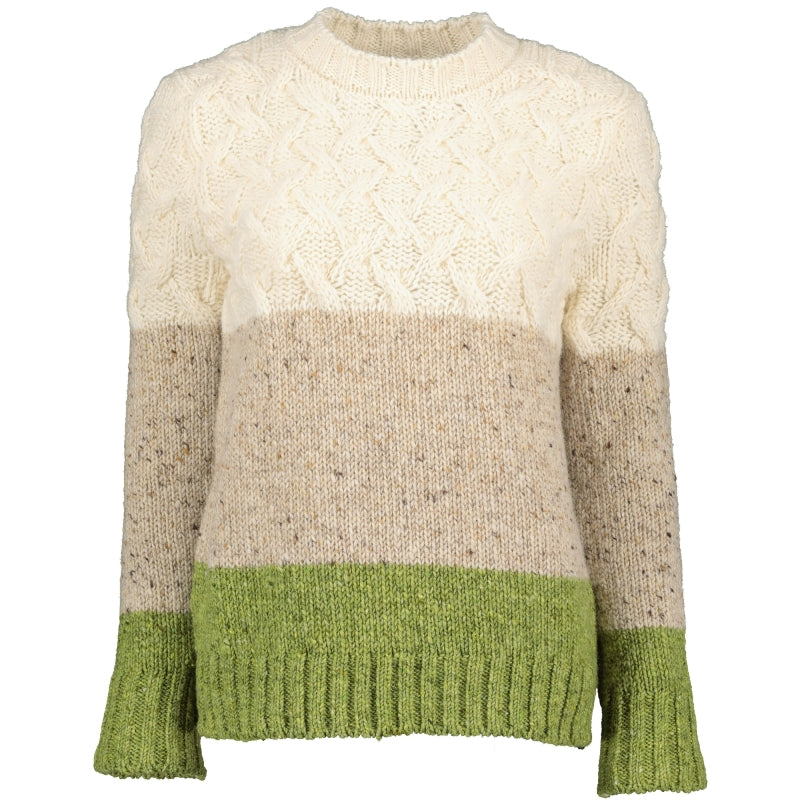 Pull à torsades et rayures – Blanc, Avoine et Citron Vert  – McConnell - devant
