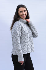 Pull d’Aran court et à col roulé – Gris Perle – McConnell