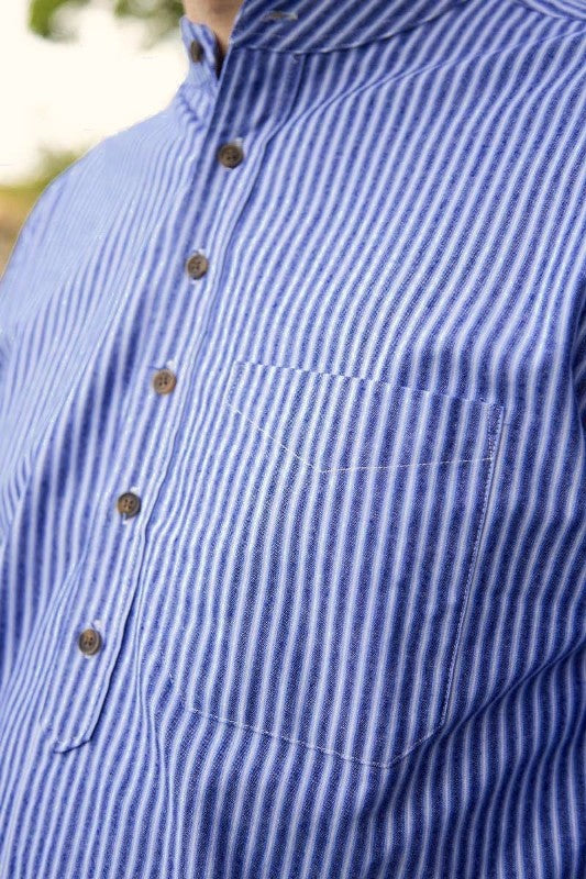 Chemise Grand-père Vintage en coton - Rayures Bleues - Lee Valley - détail poche