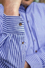 Chemise Grand-père Vintage en coton - Rayures Bleues - Lee Valley - détail poignet