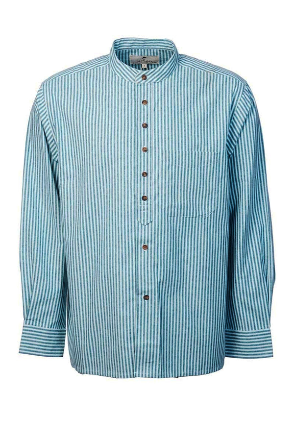 Chemise Grand-père Vintage en coton - Blanche à rayures vertes et bleues - Lee Valley - devant