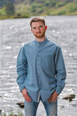 Chemise Grand-père Vintage en coton - Bleu gris à rayures blanches - Lee Valley