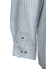 Chemise Grand-père Vintage en coton - Ivoire à rayures gris ardoise - Lee Valley - détail manche