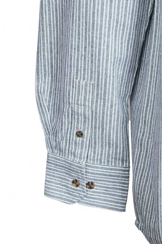 Chemise Grand-père Vintage en coton - Ivoire à rayures gris ardoise - Lee Valley - détail manche