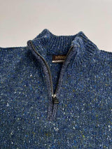 Pull col montant à fermeture éclair - Bleu denim - Fisherman Out of Ireland - détail col zippé