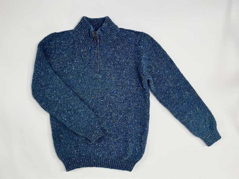 Pull col montant à fermeture éclair - Bleu denim - Fisherman Out of Ireland