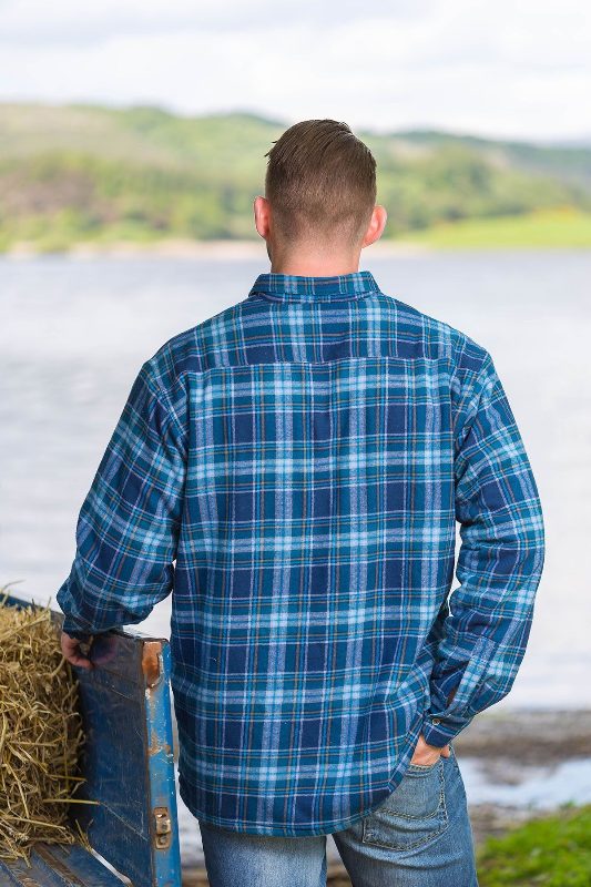 Chemise chaude doublée en flanelle de coton – Tartan Bleu - Lee Valley  - dos