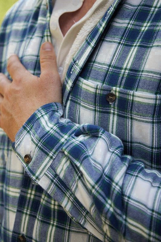 Chemise chaude doublée en flanelle de coton – Tartan Douglas Bleu - Lee Valley - poignet