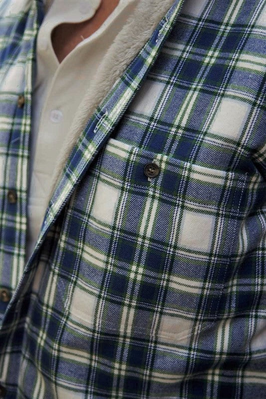 Chemise chaude doublée en flanelle de coton – Tartan Douglas Bleu - Lee Valley - poche devant