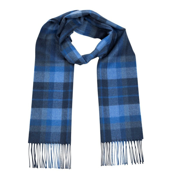 Echarpe fine mérinos – bleu et bleu marine plaid – John Hanly