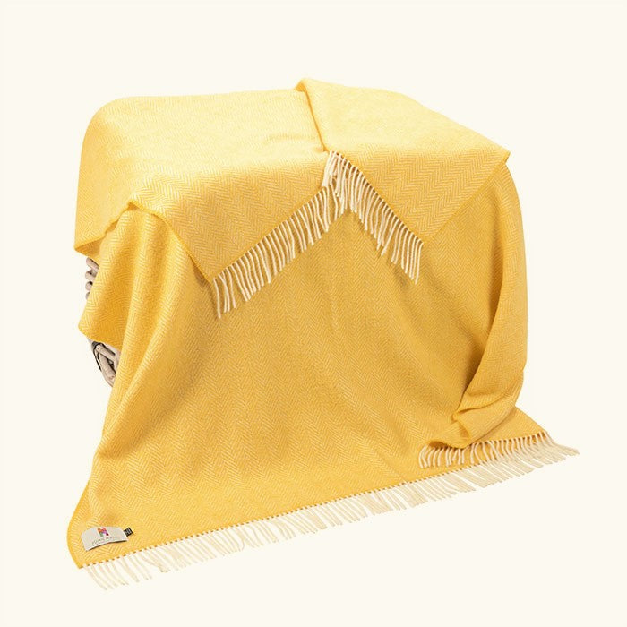 Couverture en laine mérinos et cachemire – jaune et blanche à chevrons - John Hanly