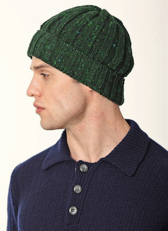 Bonnet en Maille Côtelée – Vert Bouteille – Fisherman Out of Ireland - côté