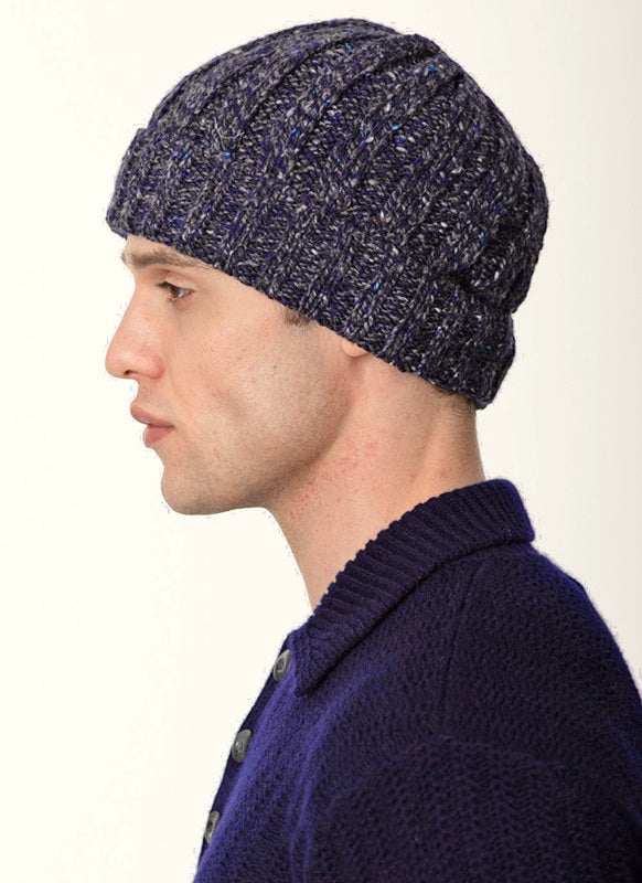 Bonnet en Maille Côtelée – Bleu Ardoise – Fisherman Out of Ireland - côté