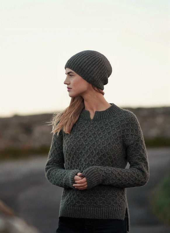 Bonnet Slouchy Côtelé - Kaki Foncé - Fisherman Out of Ireland - côté