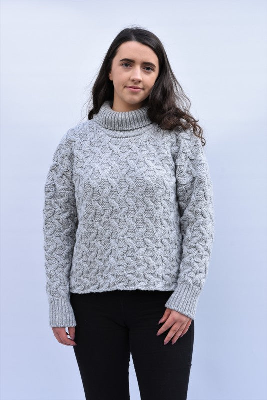 Pull d’Aran court et à col roulé – Gris Perle – McConnell
