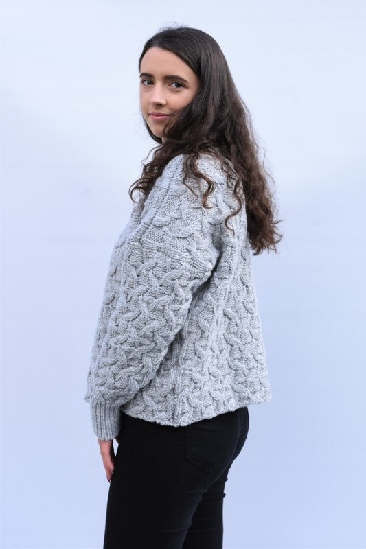 Pull d’Aran court et à col roulé – Gris Perle – McConnell - côté