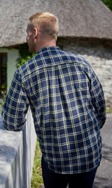 Chemise Grand-père Vintage en coton - Bleu Marine et Vert Kaki à Carreaux - Lee Valley - back