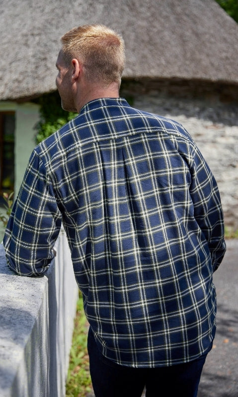 Chemise Grand-père Vintage en coton - Bleu Marine et Vert Kaki à Carreaux - Lee Valley - back